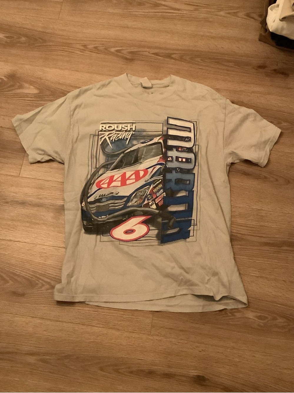 Vintage 90s Mark Martin #6 NASCAR Roush Racing AAA Graphic T-Shirt Grey Size M